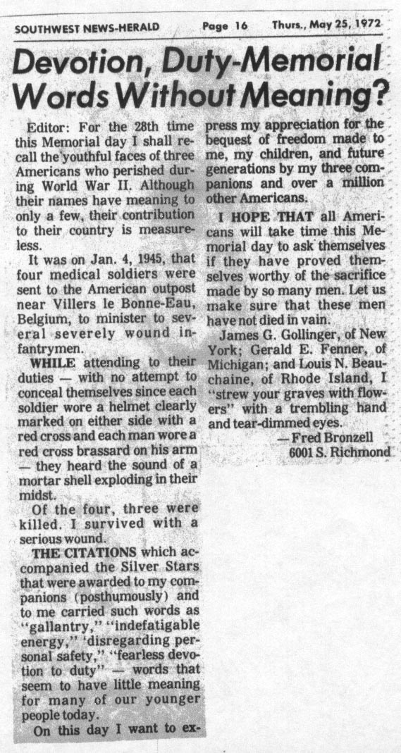 Letter from the Bronzell family regarding the action of January 4, 1945