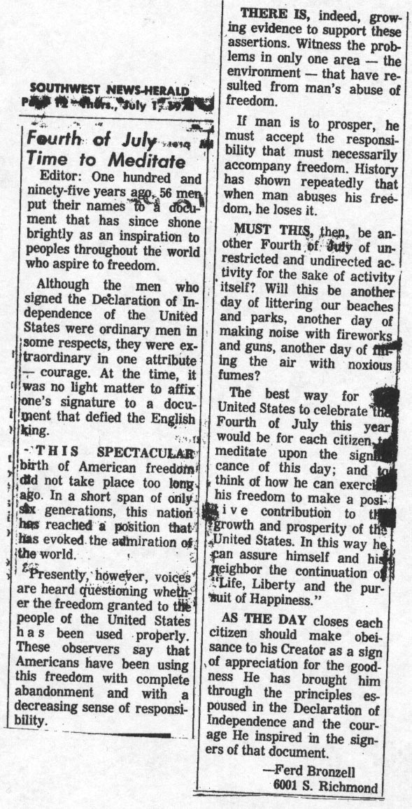 Letter from the Bronzell family regarding the action of January 4, 1945