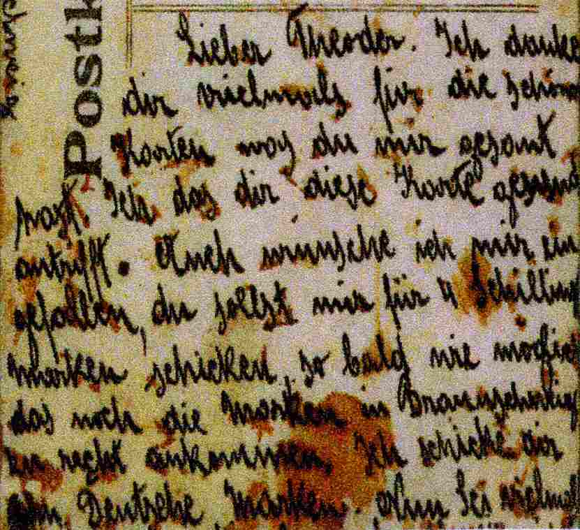 Postcard from Elvira to Theodor, August 1907 — reverse (detail 2)