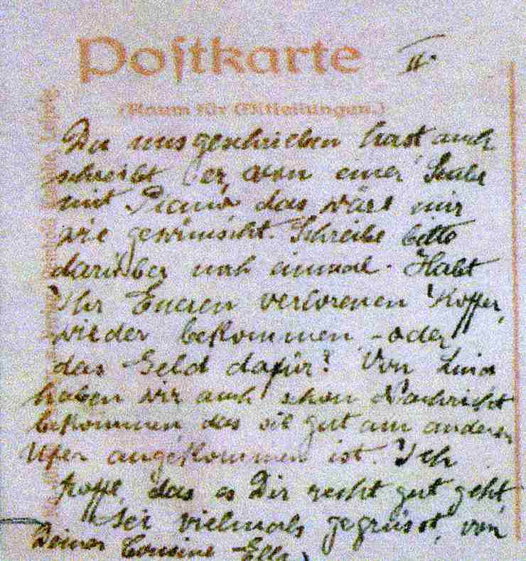 Postcard from Elvira to Theodor, June 1909 — reverse, showing 'Dear Cousin' salutation