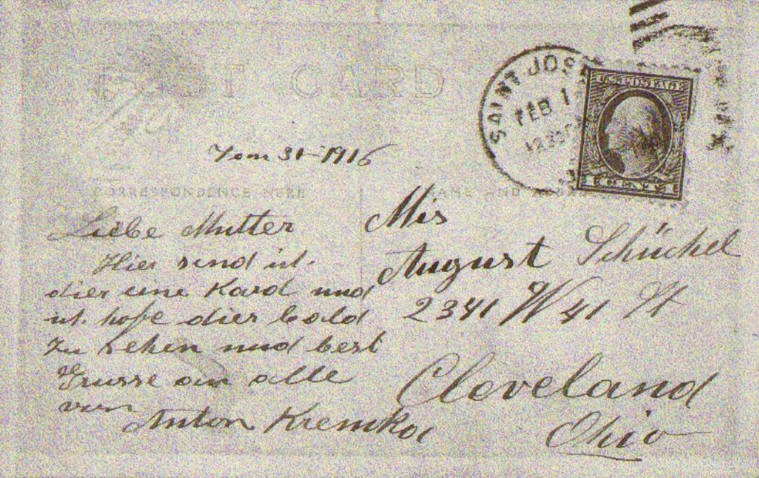 Anton Kremka postcard, January 31, 1915 — message side