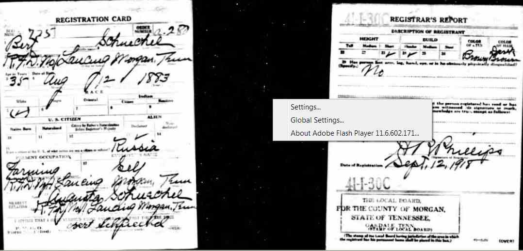 Bert Schuechel draft card, September 1918