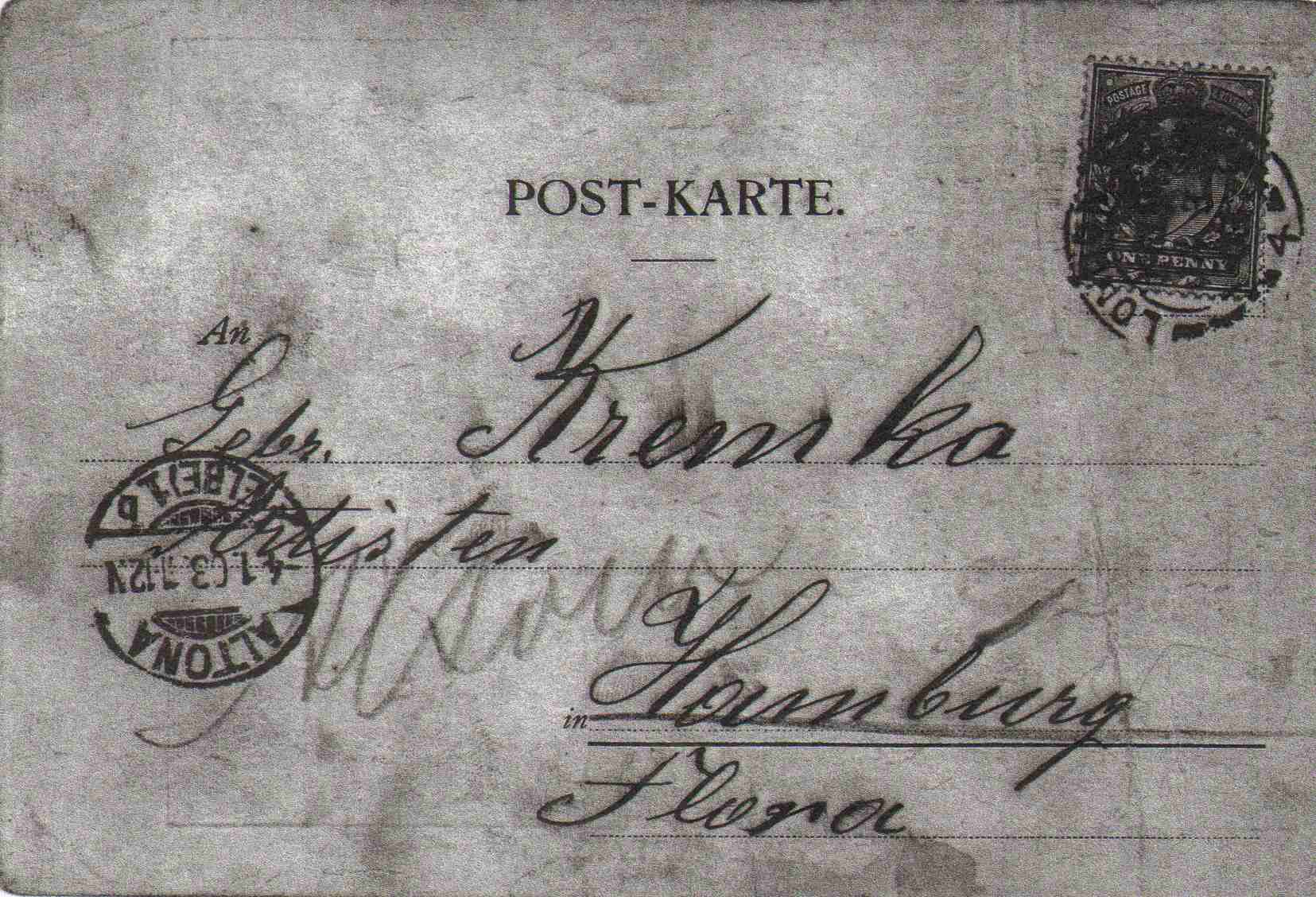 Postcard mailed in March of 1903 from the Kremo family to the Kremka Brothers — message side