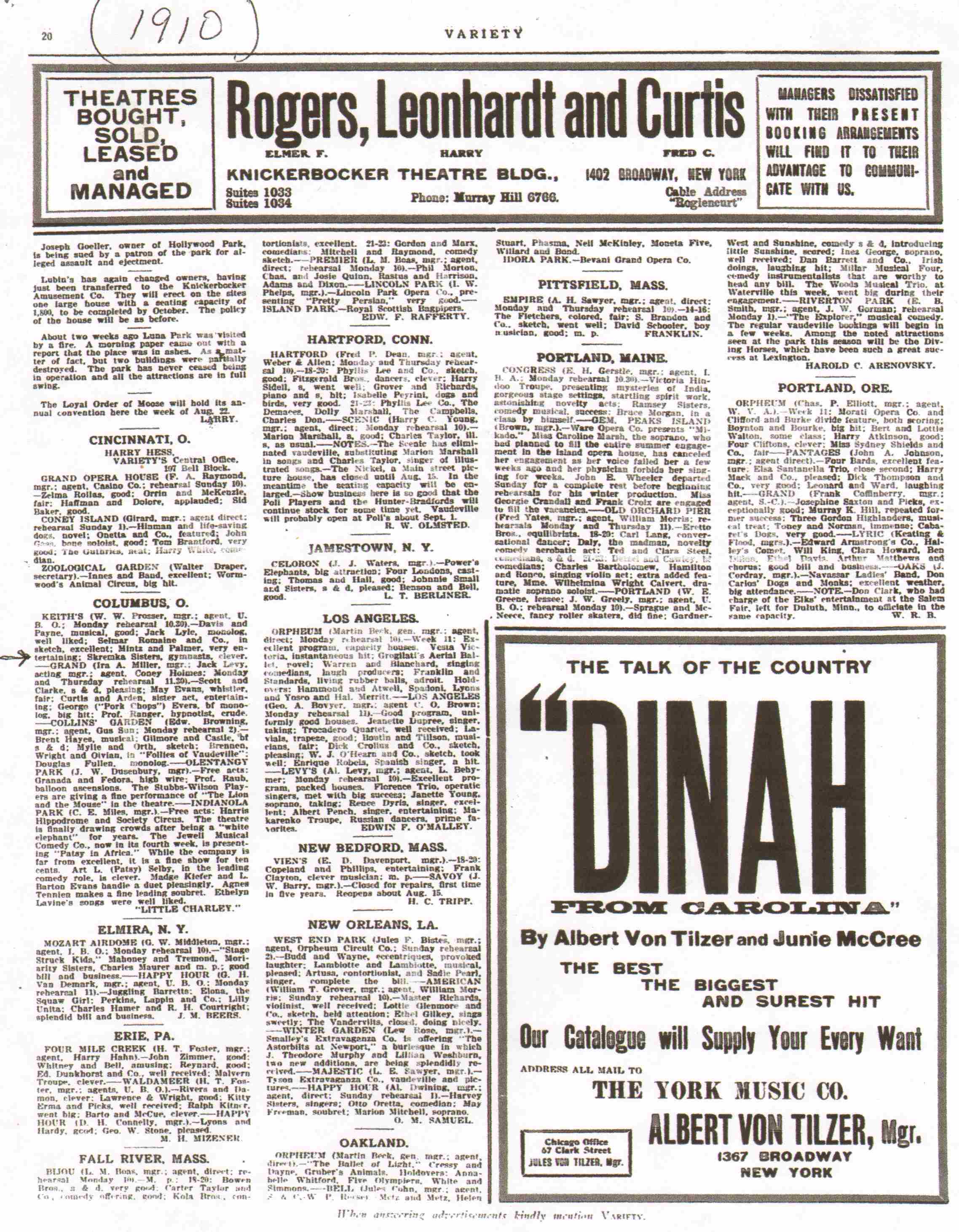 Variety, July 23, 1910 — Skremka Sisters notice