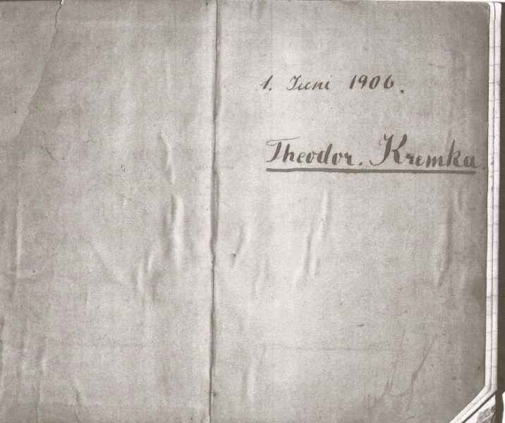 Theodor Kremka's notebook, June 4, 1906 — cover