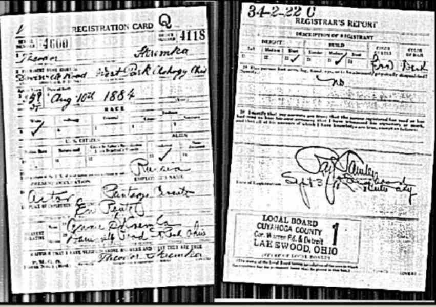 Theodor Kremka draft card, September 1918