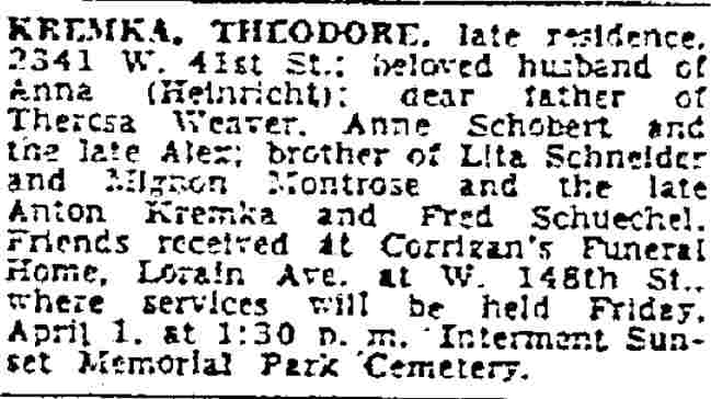 Cleveland Plain Dealer obituary — March 31, 1955