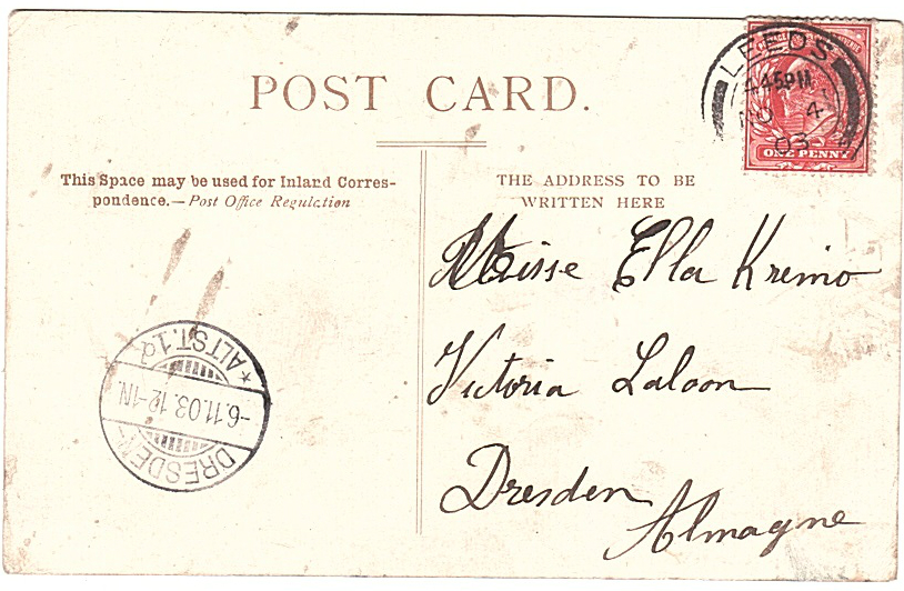 Postcard, addressed to the Victoria Saloon.