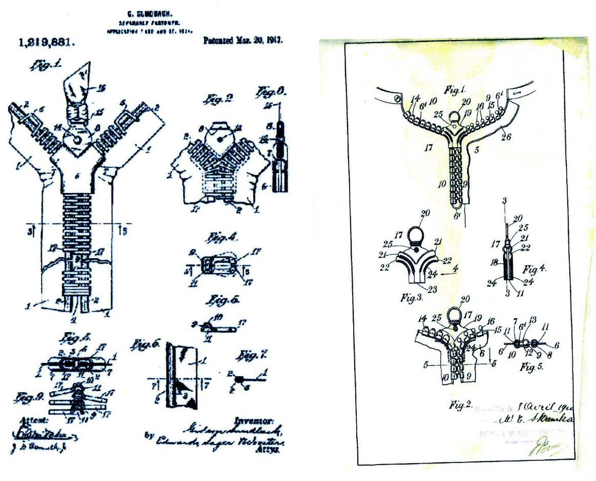 Left: Sundback 1917 Patent — Right: Kremka 1910 Patent