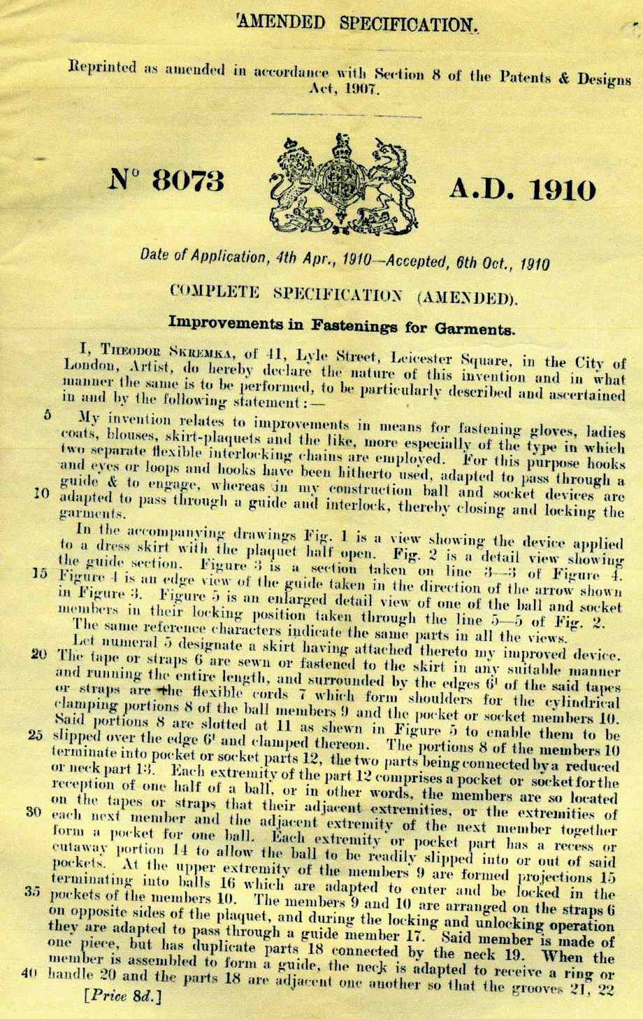 Theodor Kremka's British patent for a boot fastener, 1910 — page 2