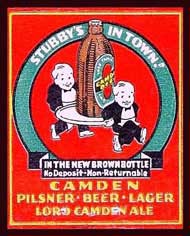 In the New Brown Bottle. No Deposit * Non-Returnable. Camden Pilsner * Beer * Lager * Lord Camden Ale