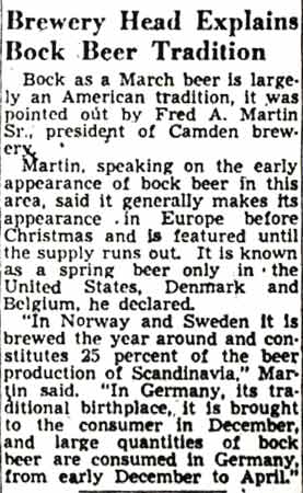 Brewery Head Explains Bock Beer Tradition - Camden Courier-Post - March 18, 1950