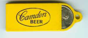 A Camden Beer Key fob and nickel holder