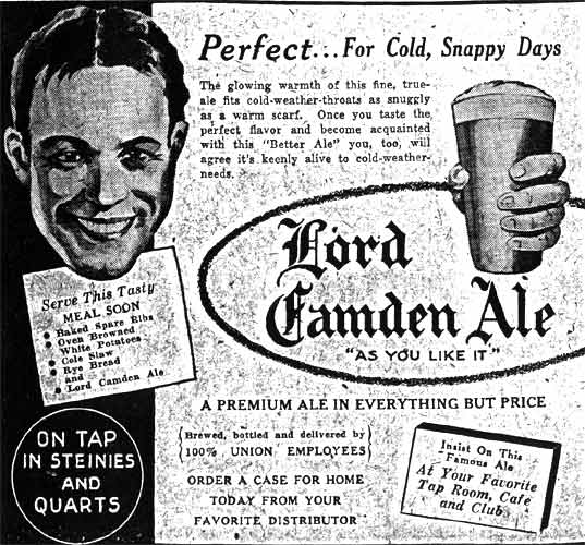 Camden Beer Advertisement - Camden Courier-Post - January 28, 1942