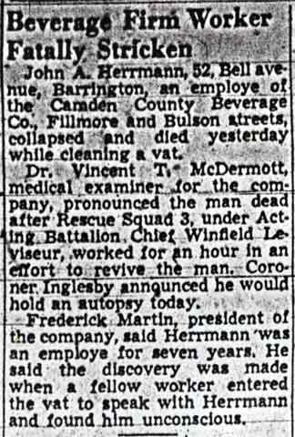 Beverage Firm Worker Fatally Stricken - Camden Courier-Post - May 3, 1949