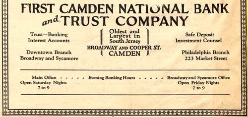 First Camden National Bank and Trust Company advertisement, September 12, 1929