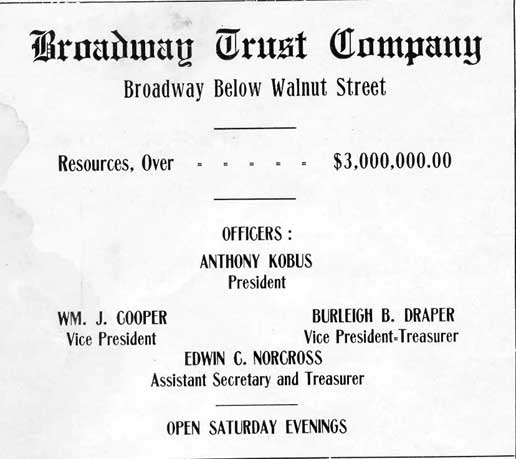 Broadway Trust Company advertisement, 1919 Camden High School Purple and Gold Yearbook