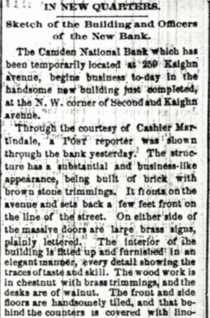 In New Quarters — Camden Post, March 1, 1888, page 2