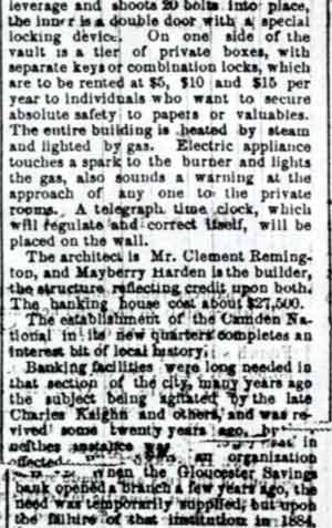 In New Quarters — Camden Post, March 1, 1888, page 4