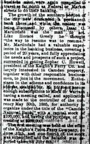 In New Quarters — Camden Post, March 1, 1888, page 5