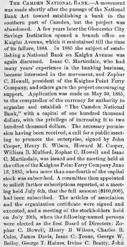 History of Camden County, New Jersey by George Reeser Prowell, 1886 — Camden National Bank, page 1