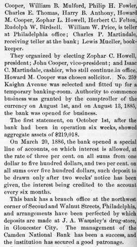 History of Camden County, New Jersey by George Reeser Prowell, 1886 — Camden National Bank, page 2
