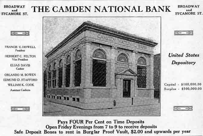 Camden National Bank at Broadway and Sycamore Street, 1925