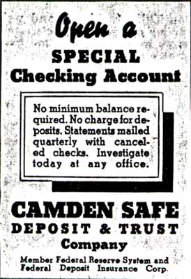 Camden Safe Deposit & Trust Company advertisement, October 3, 1936