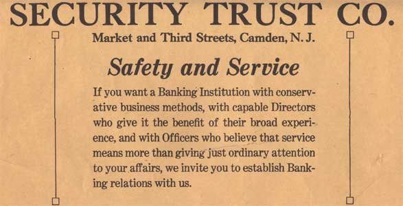 Security Trust Co. — Safety and Service advertisement, 1926