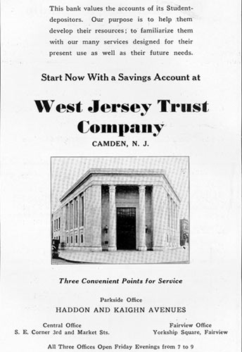 West Jersey Trust Company advertisement, Camden High School Purple and Gold Yearbook, January 1932