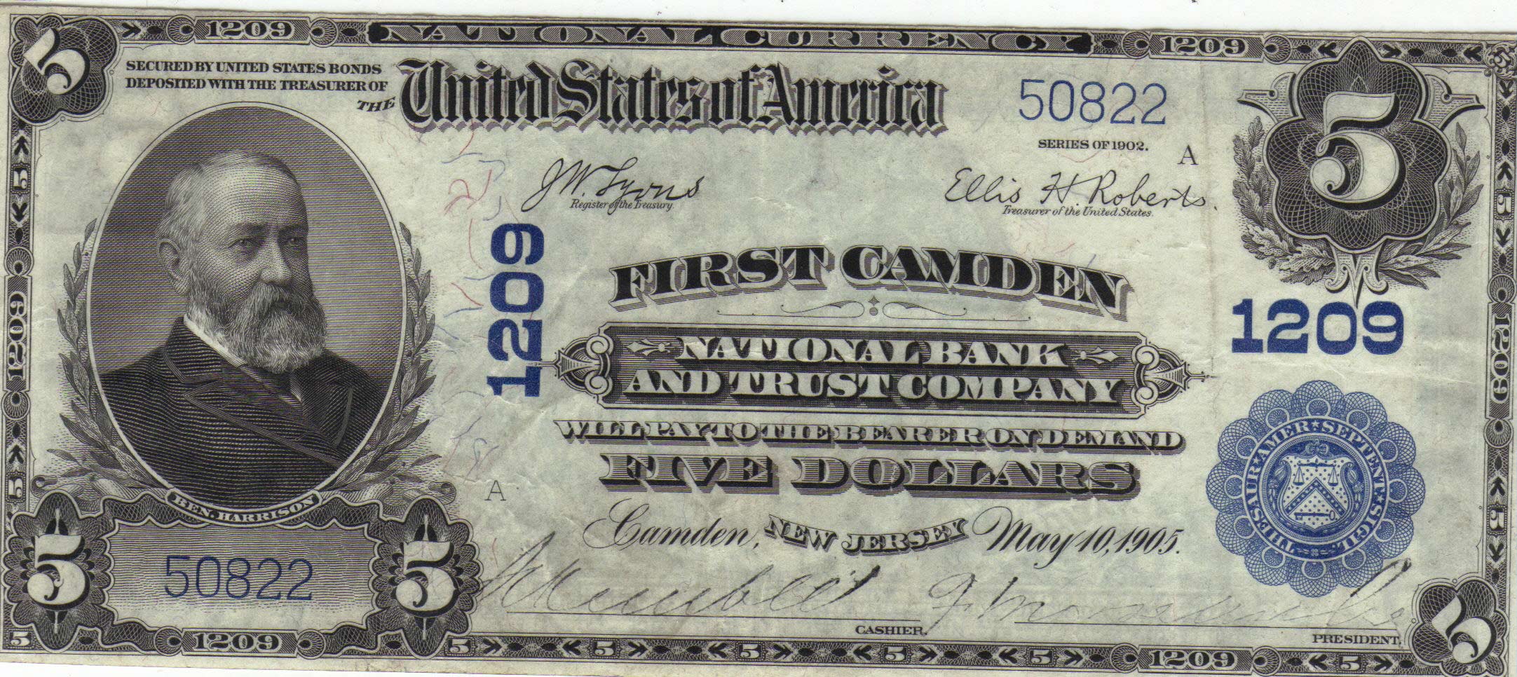 Banknote issued by First Camden National Bank and Trust Company after the July 1, 1927 merger