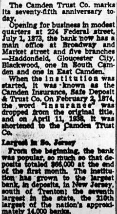 Camden Courier-Post, July 1, 1948 — Camden Trust 75th anniversary article, part 1