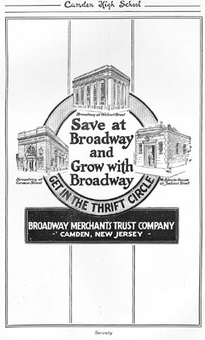 Broadway Merchants Trust Company advertisement, 1928 Camden High School Purple and Gold Yearbook