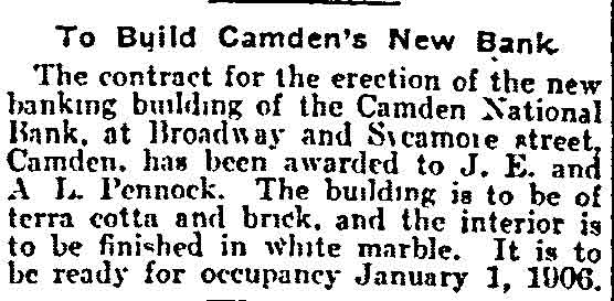 To Build Camden's New Bank, Philadelphia Inquirer, July 9, 1905