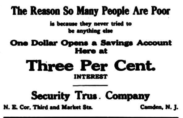 Security Trust Company advertisement in Patriotic Sons of America Banquet Program, 1915