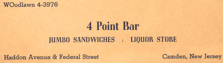Advertisement for the Four Point Bar in the 1959 Veterans Boxing Association Ring No. 6 banquet program