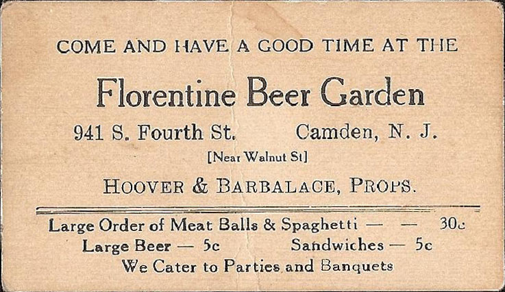 Florentine Beer Garden business card