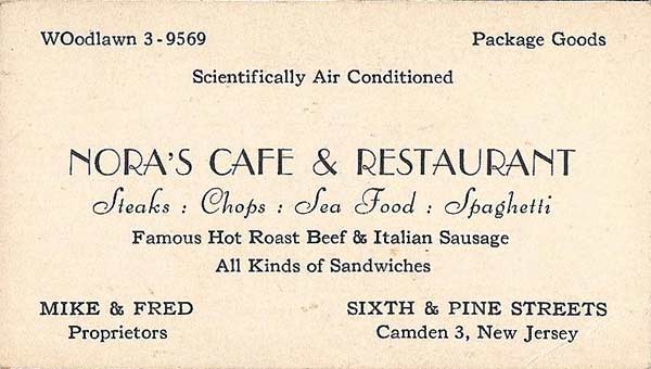 Nora's Cafe business card