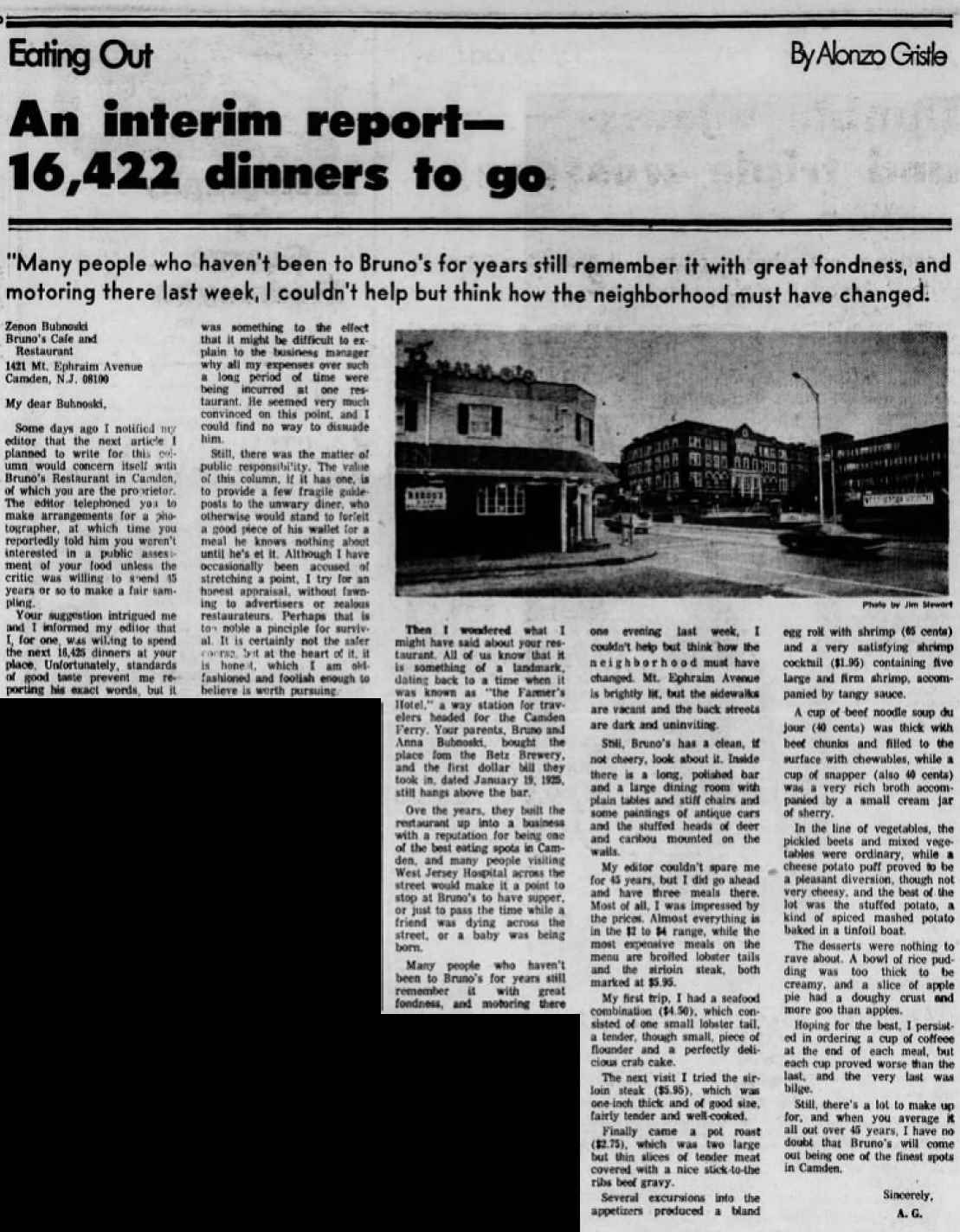 Camden Courier-Post, May 5, 1973 — Bruno's Cafe