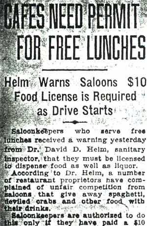 Cafes Need Permit for Free Lunches — October 16, 1936, column 1