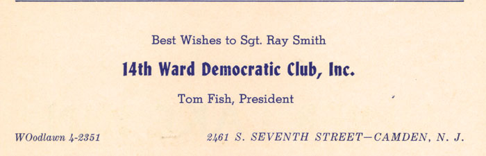 Advertisement for the 14th Ward Democratic Club in the 1959 Veterans Boxing Association Ring No. 6 banquet program