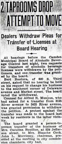 Camden Courier-Post, October 28, 1936 — 2 Taprooms Drop Attempt to Move