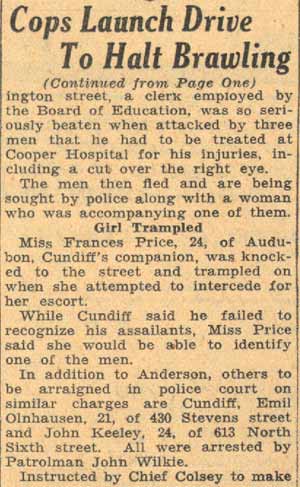 Camden Courier-Post, August 19, 1935 — Police Start Brawl Drive; Four Arrested (continued)