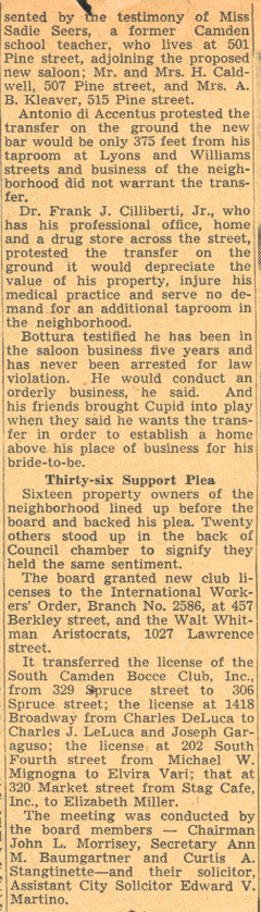 Drinks, Even If Free, Break Sunday Law — Camden Courier-Post, June 14, 1939, column 4