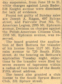 Two Club Permits Lifted for 5 Days; 3 Cases Dismissed continuation, Camden Courier-Post, June 16, 1939
