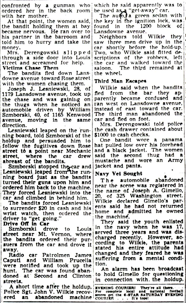 Camden Courier-Post, November 21, 1947 — In Cafe Holdup (continued)