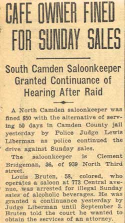 Camden Courier-Post, August 27, 1935 — Cafe Owner Fined for Sunday Sales