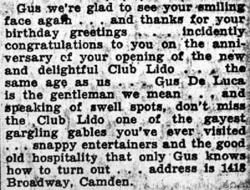 Philip A. Glass column mentioning Club Lido, October 10, 1936