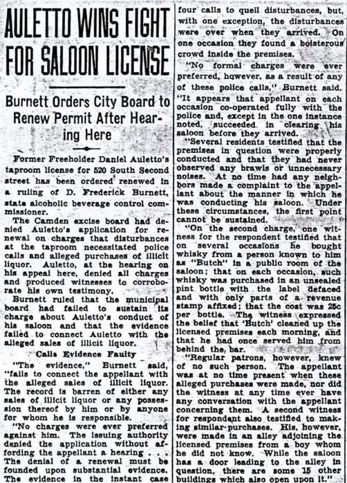 Auletto Wins Fight For Saloon License — Camden Courier-Post, August 3, 1936