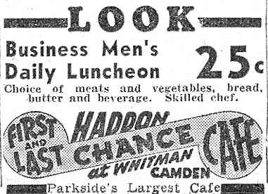 First and Last Chance advertisement, Camden Courier-Post, June 1, 1939
